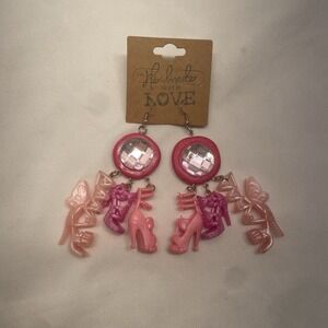 Barbie Shoes High Heel Earrings Dangle Unique Rhinestones Handmade Pink